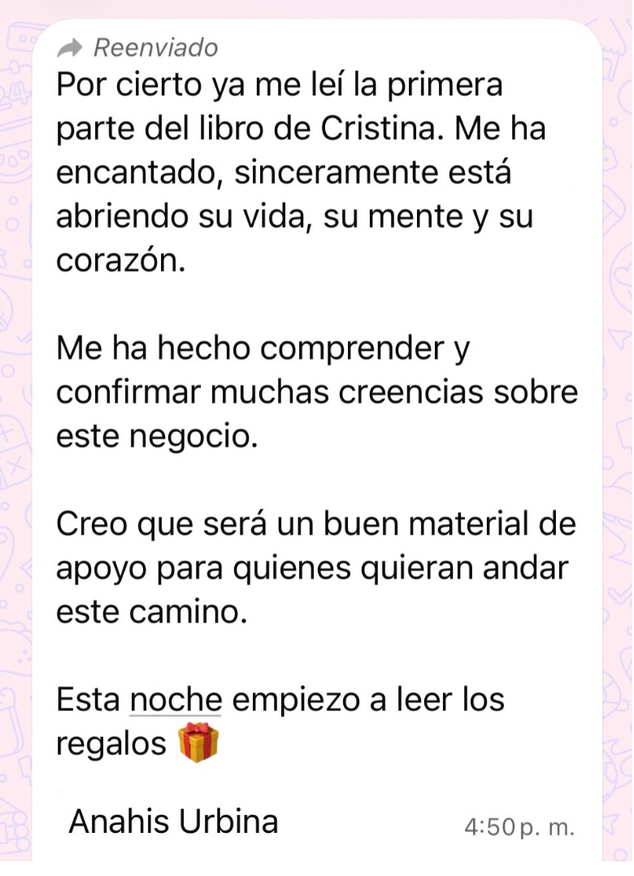 Mensaje de una persona que recibió el libro