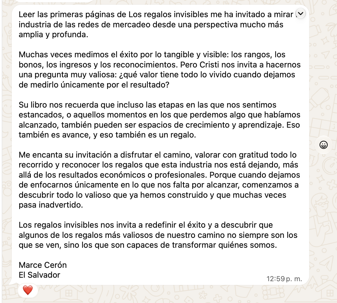 Mensaje de una persona que recibió el libro
